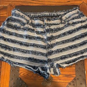 SHEIN Blue Frayed Striped Jean Shorts